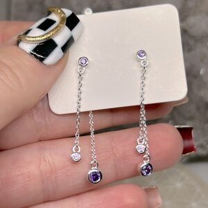 Sterling Silver Crystal Drop Chain Earrings